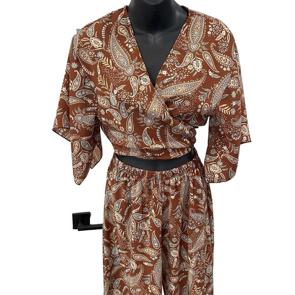 Y2K Two Piece Set Brown Palisades Paisley High Rise Pants + Top Windsor Boho 2pc - Picture 7 of 15